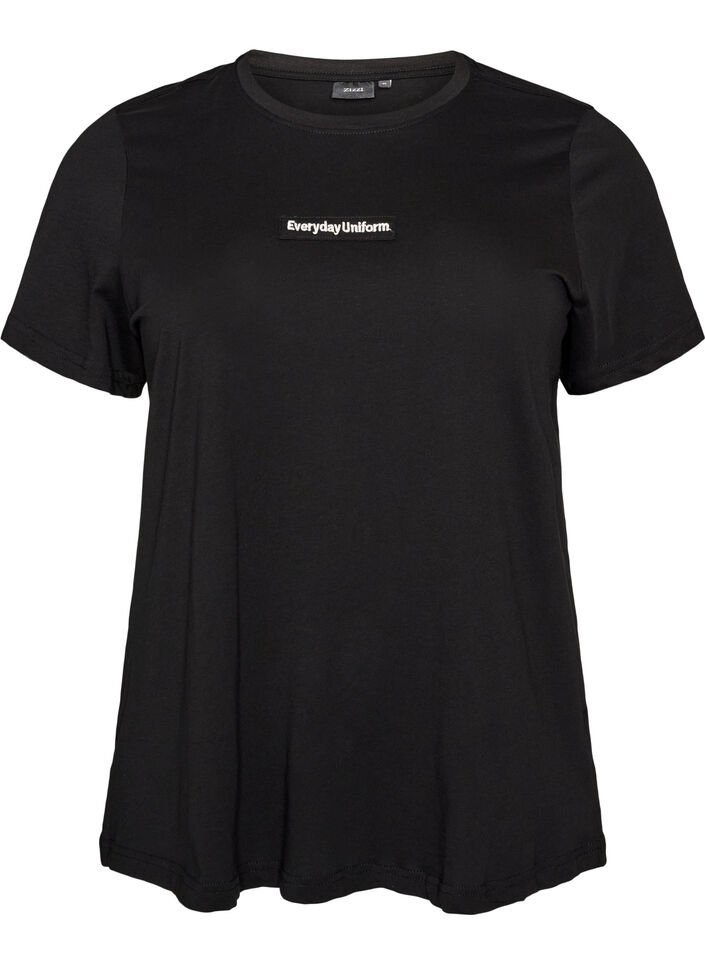 Bomulls T-skjorte med tekstmerke, Svart, Packshot image number 0