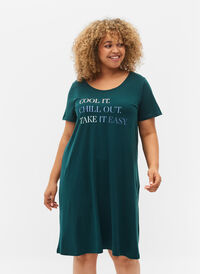 Kortermet nattkjole i bomull, Deep Teal w. Cool It, Model
