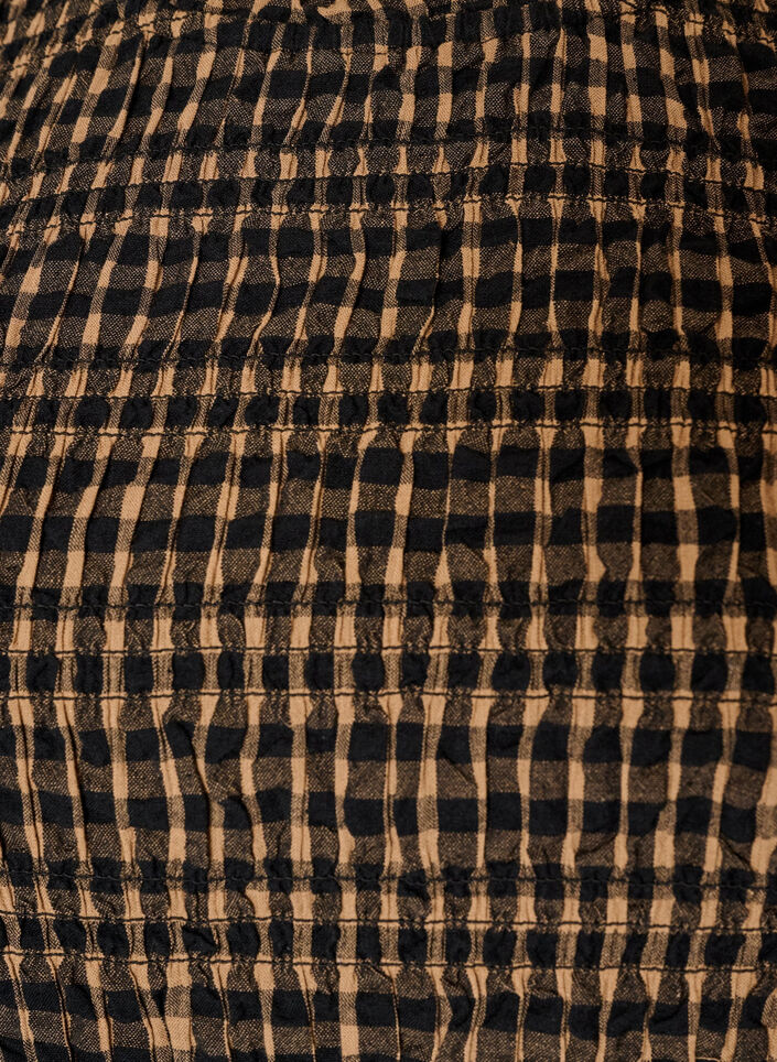 Rutete bluse med smocking og peplum, Brun, Packshot image number 2