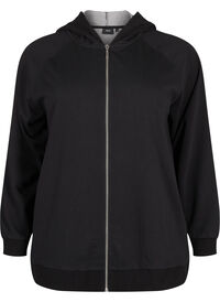 Sweat-cardigan med hette og lommer, Svart Sweat-cardigan med hette og lommer