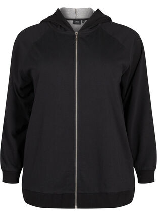 Zizzi Sweat-cardigan med hette og lommer, Svart, Packshot image number 0