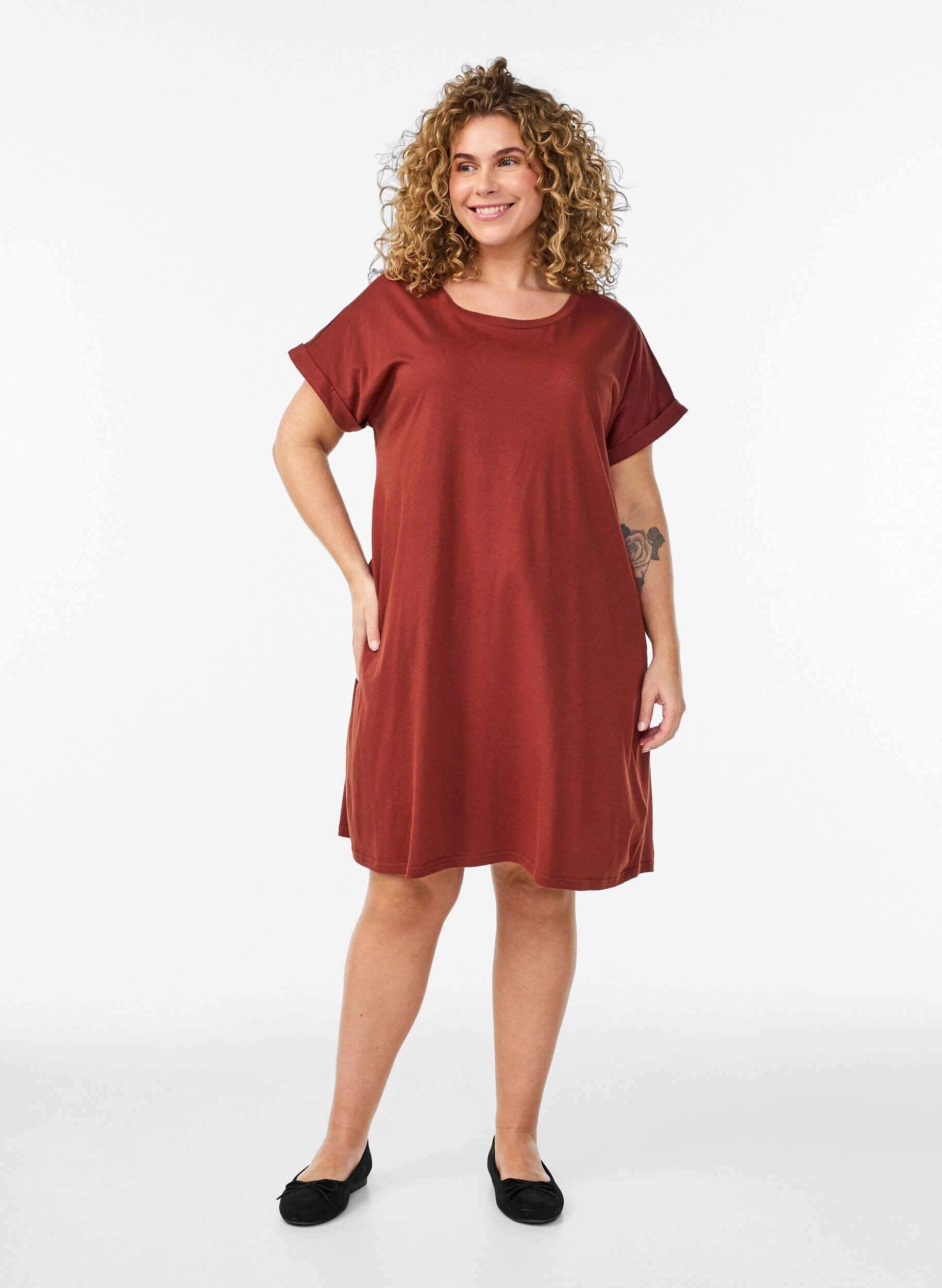 Zizzi 2-pakk T-skjortekjole med korte ermer, Orange, Model image number 1