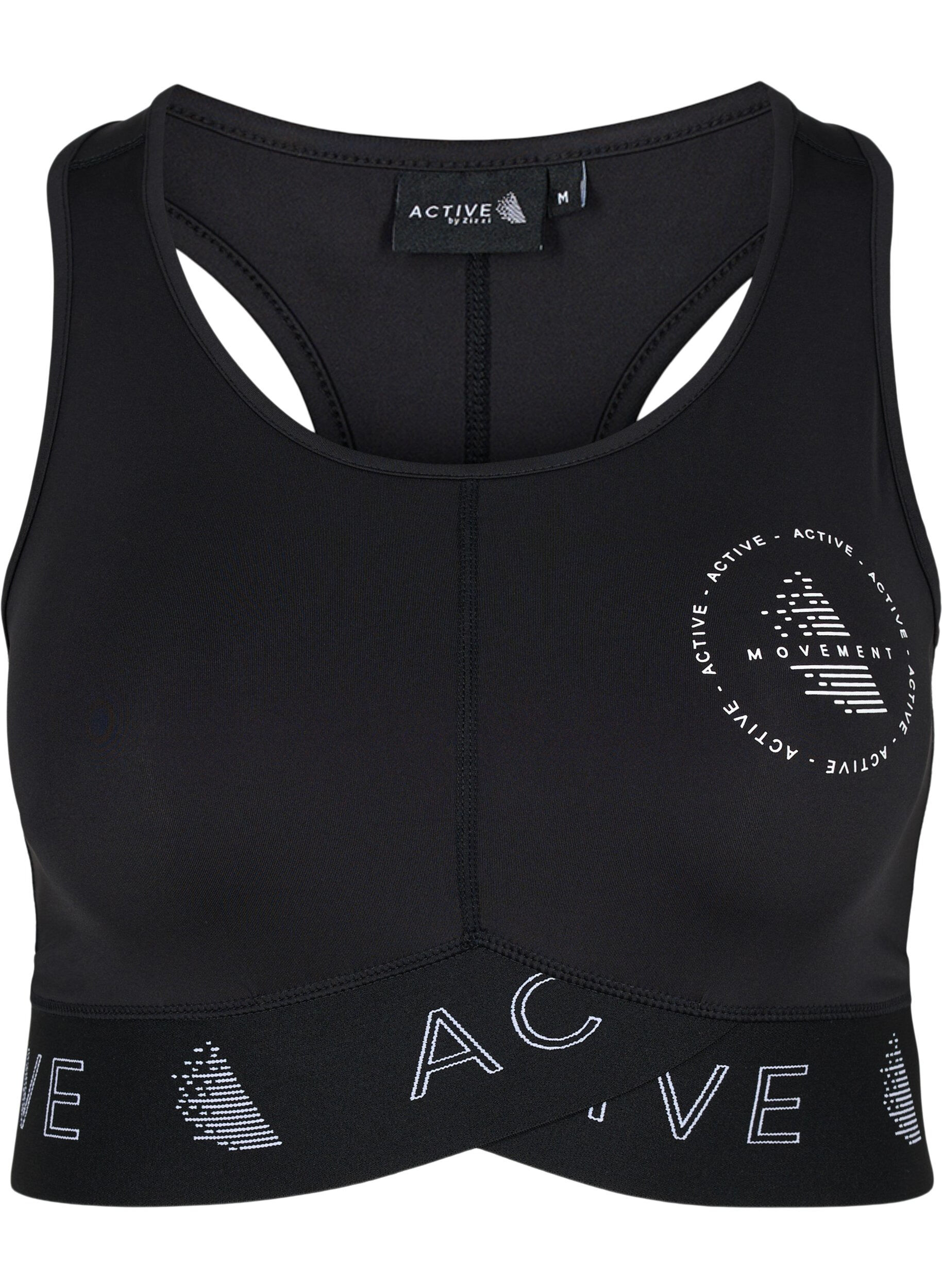 Zizzi Sports-BH med teksttrykk, Black, Packshot image number 0