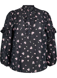 Blomstret bluse i lyocell, Black AOP