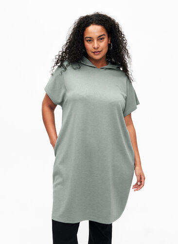 Kortermet kjole i modalblandet sweatshirtkvalitet., Chinois Green, Model image number 0
