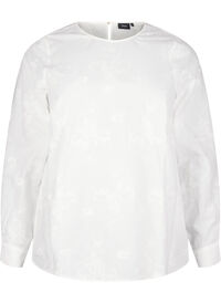 Langermet bluse med broderi, Hvit Langermet bluse med broderi