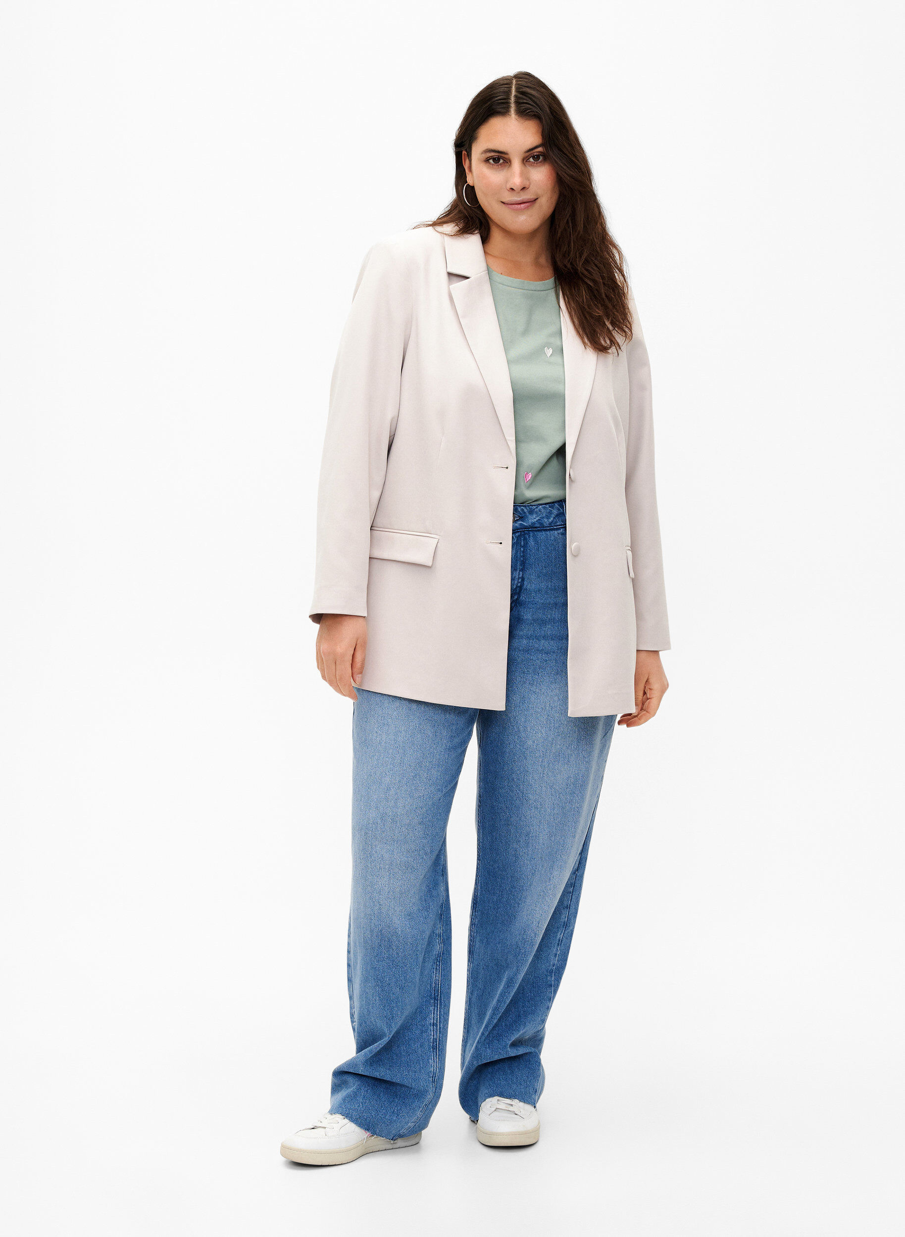 Zizzi Klassisk blazer med knappelukking, Pumice Stone, Model image number 2