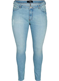 Ekstra slim Sanna jeans med splitt, Light blue denim
