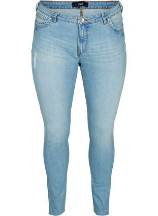 Ekstra slim Sanna jeans med splitt, Light blue denim, Packshot image number 0