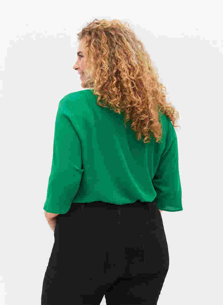 Bluse med 3/4 ermer og V-hals, Jolly Green, Model image number 1