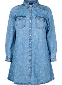 Denimkjole med hjerte mønster, Blå Denimkjole med hjerte mønster