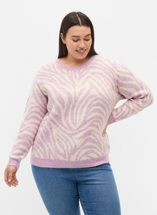 Strikket genser med mønster, Lavender  Mel Comb., Model image number 0