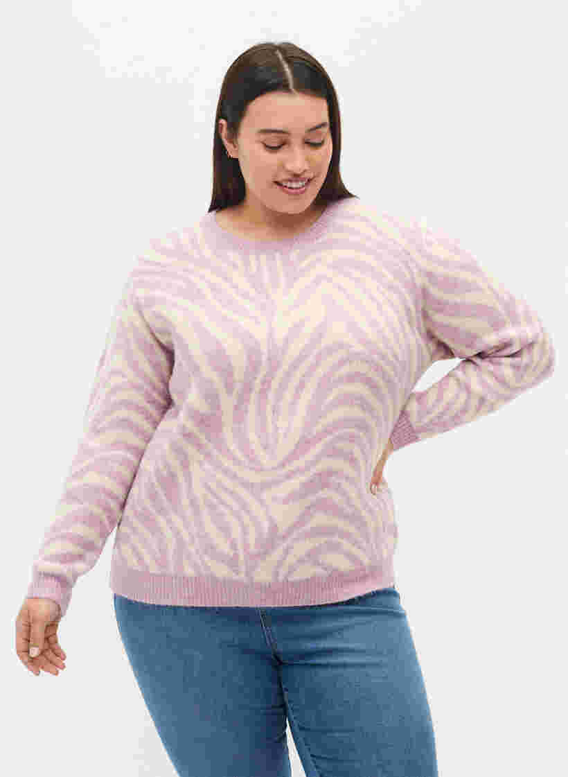 Strikket genser med mønster, Lavender  Mel Comb., Model