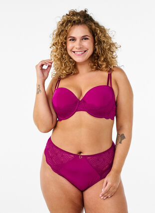 Zizzi Mikrofiberstring med blonder, Boysenberry, Model image number 0