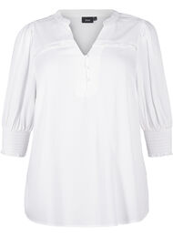 Viskosebluse med vaffelsøm og rysjedetaljer, Bright White