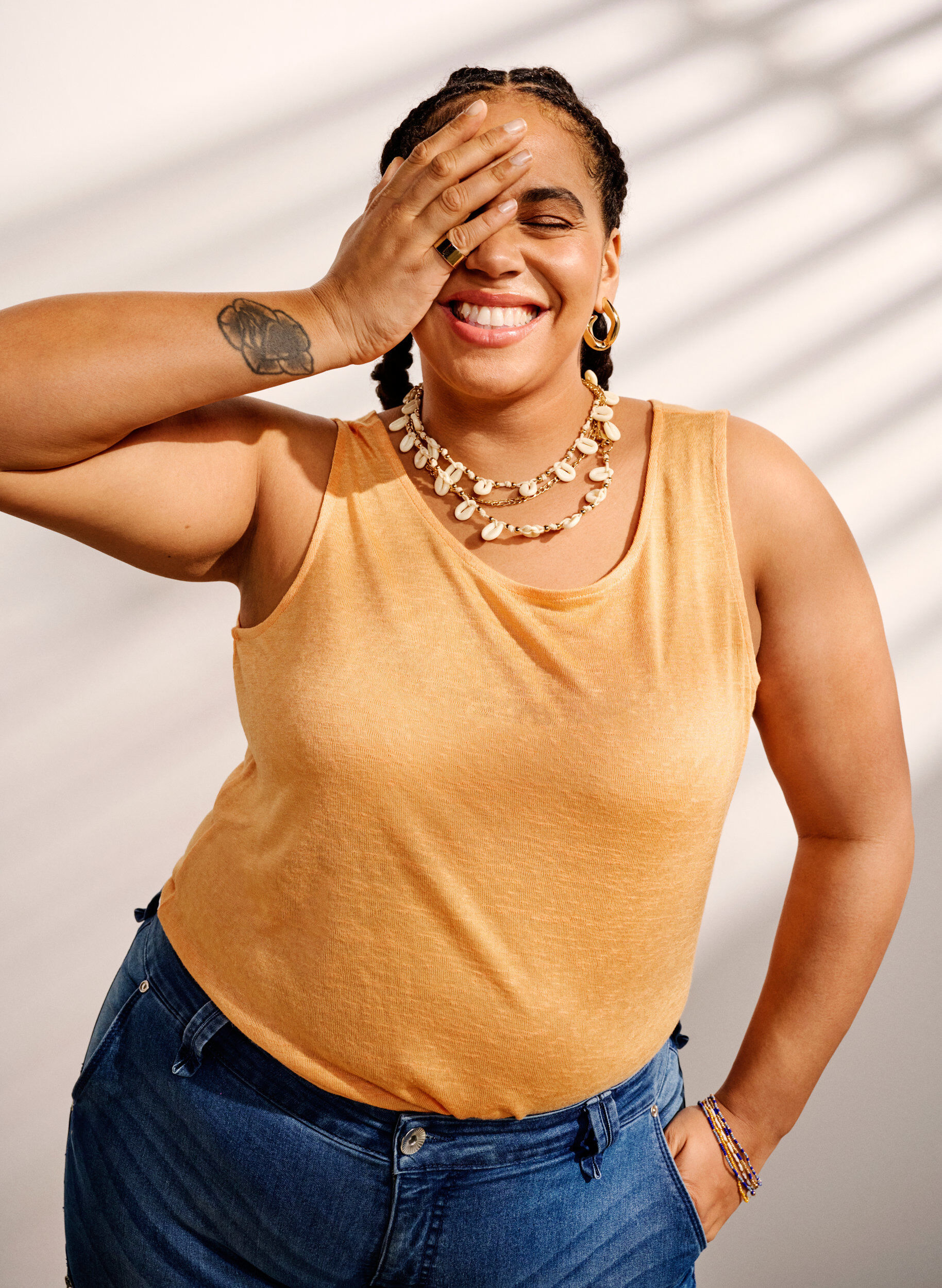 Zizzi Topp med struktur og rund hals, Mock Orange, Image image number 0