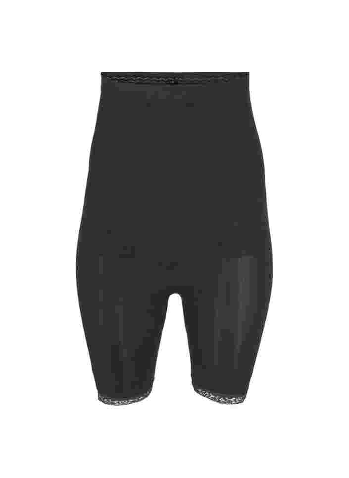 Shapewear shorts med høyt liv og blondekant, Black, Packshot image number 0