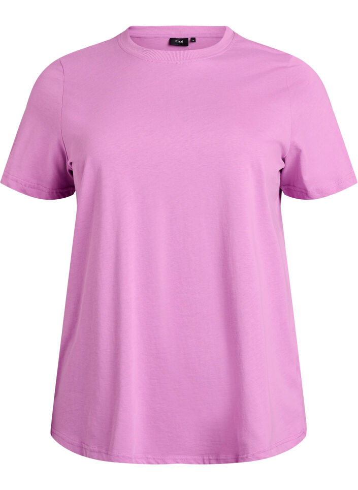 Basic T-skjorte i bomull med rund hals, Lilla, Packshot image number 0
