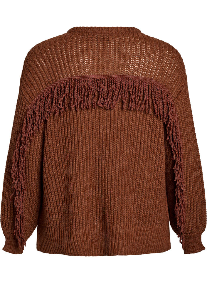 Strikket bluse med frynser på ryggen, Tiramisu, Packshot