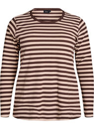 Stripete bluse med lange ermer, Brun