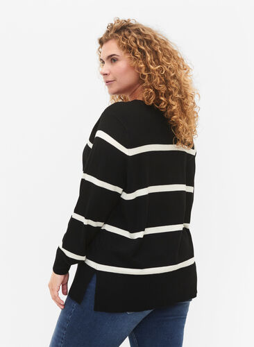 Bluse med striper i strikket viskose, Black Comb, Model image number 1