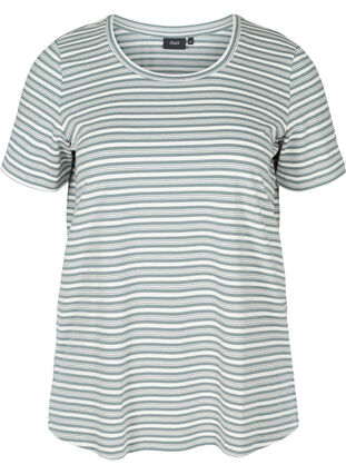 Stripete T-skjorte i bomull, Balsam Green w.Egret, Packshot image number 0