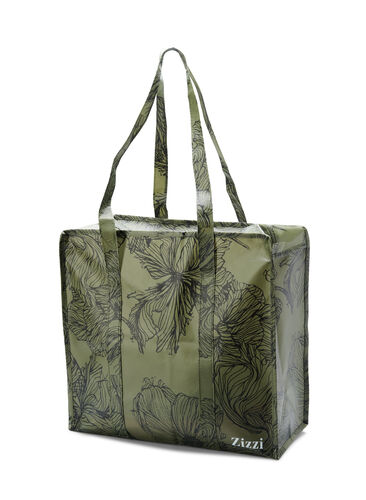 Handlepose med glidelås, Green Flower AOP, Packshot image number 1