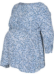 Viskosebluse til gravide med blomstermønster, Blue Flower AOP