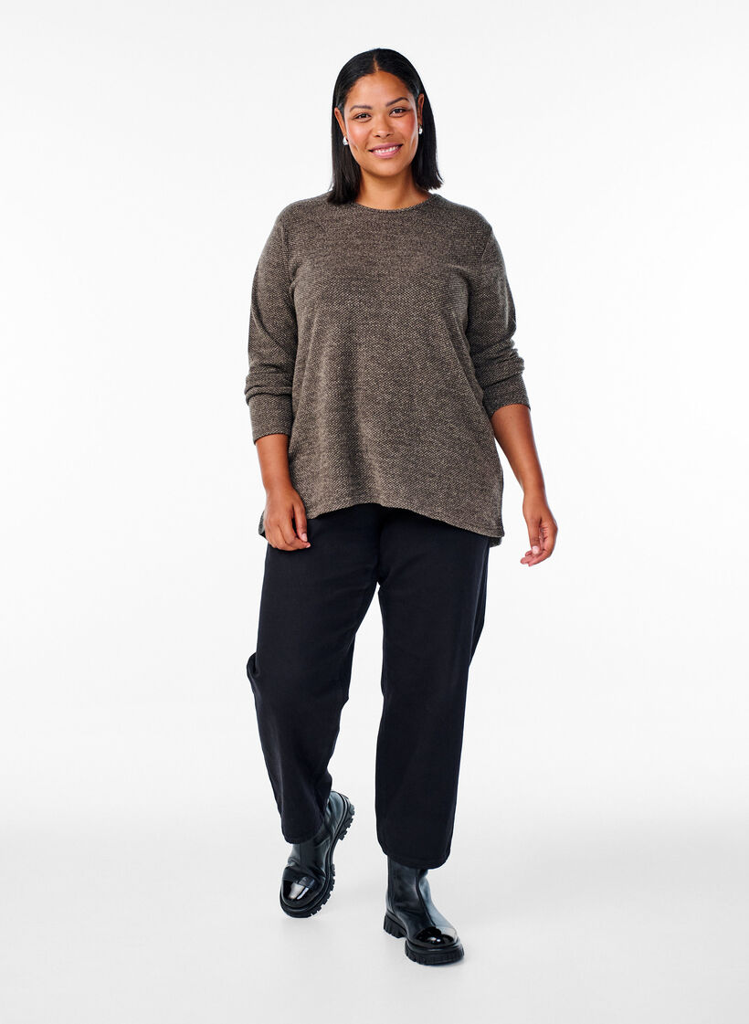 Langermet bluse med tekstur, Brun, Model image number 1