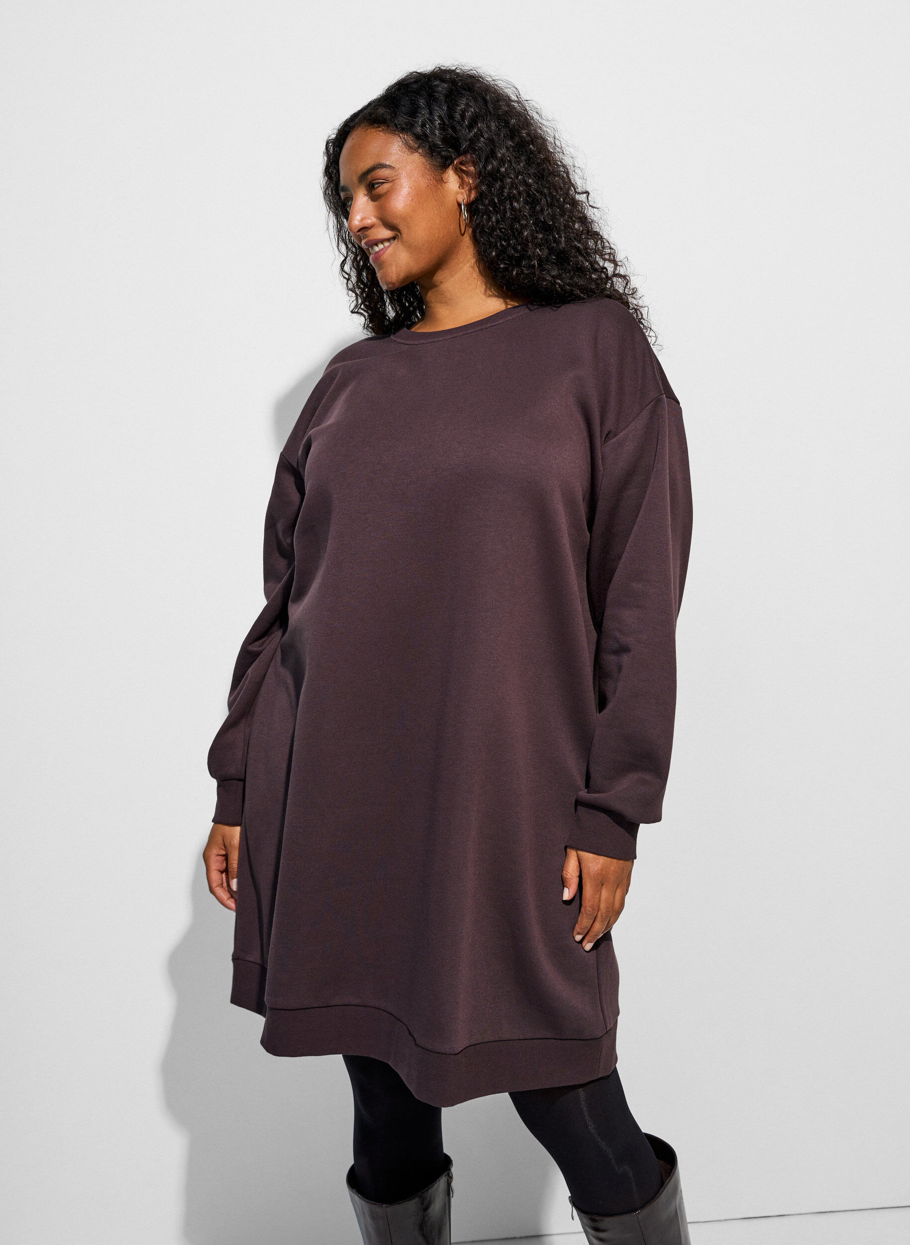 ZizziLoose fit genserkjole med lommer, Brun, Model image number 4