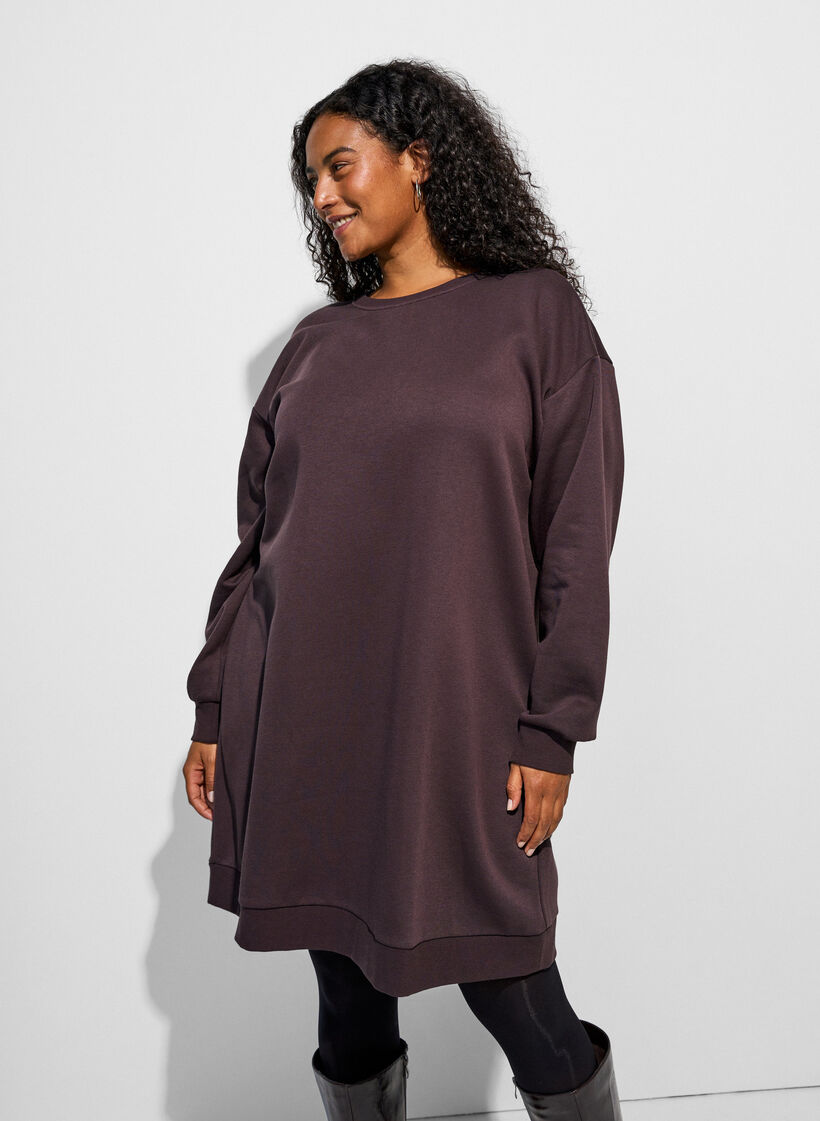 Loose fit genserkjole med lommer, Brun, Model image number 4