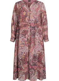 Midikjole med paisley-trykk og elastisk midje, Lilla