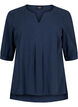 FLASH - Bluse i bomull med halvlange ermer, Navy Blazer, Packshot image number 0