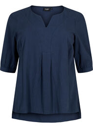 FLASH - Bluse i bomull med halvlange ermer, Navy Blazer