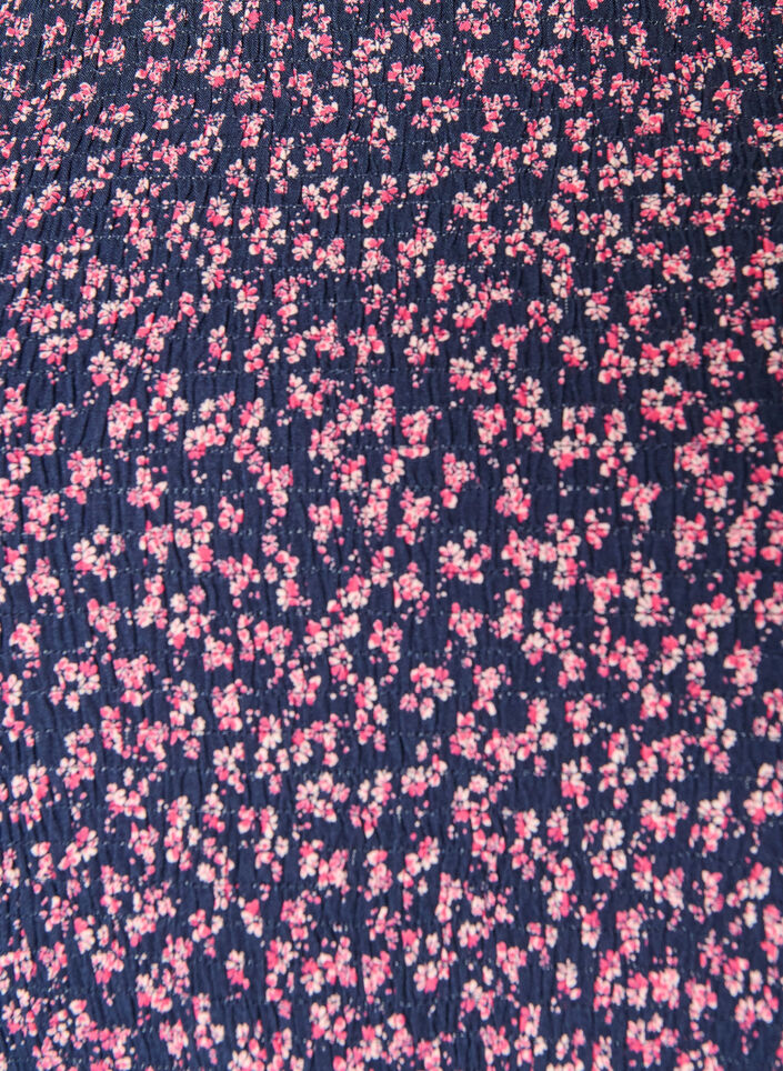 Bluse med smocket topp og blomstertrykk, Bl&aring;, Packshot image number 2