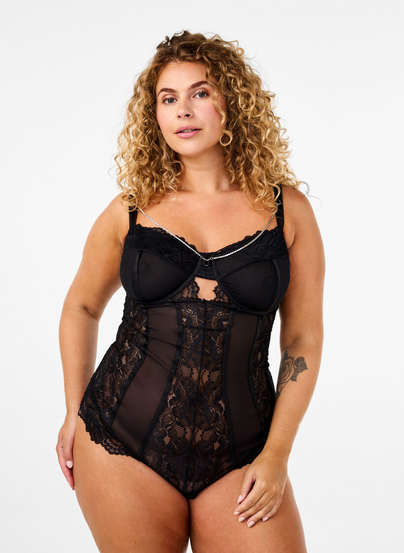 Mesh-body med blonde og avtagbar kjede, Black, Model image number 0