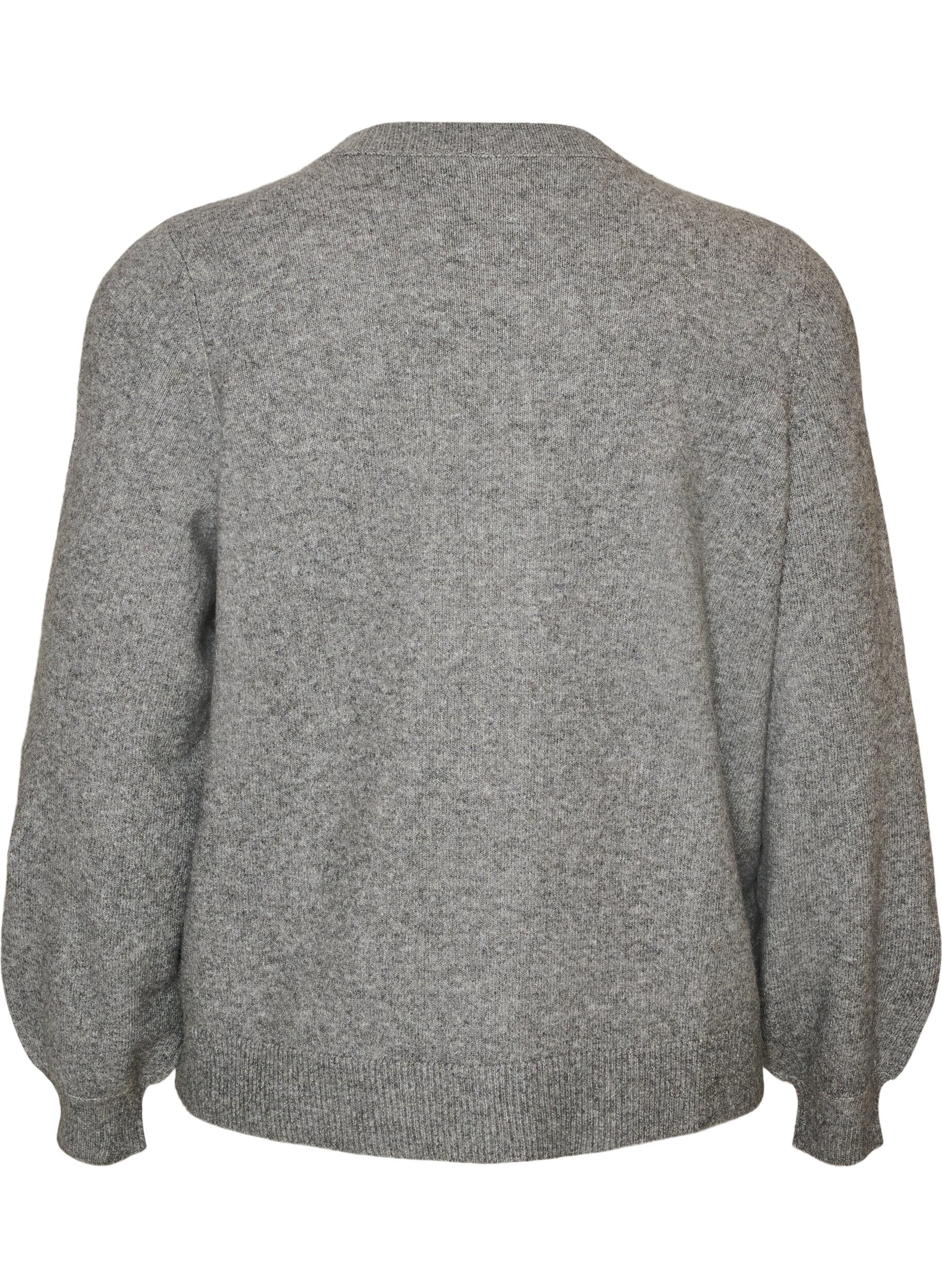 ZizziCardigan i myk strikk med gullfargede knapper, Gr&aring;, Packshot image number 1