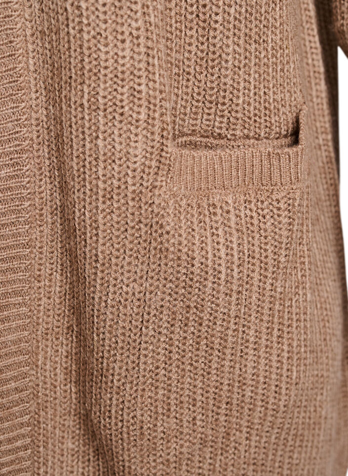 FLASH - Lang ribbestrikket cardigan med lommer, Brun, Packshot image number 3