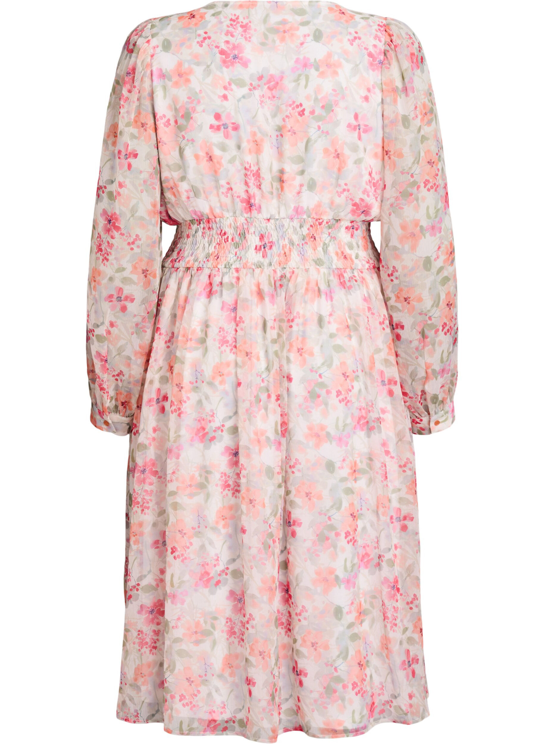 Zizzi Midi kjole med blomster og omslagseffekt smock, Orange, Packshot image number 1