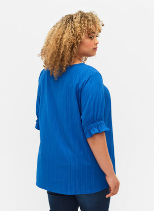 Stripete bluse med 1/2 ermer, Victoria blue, Model image number 1