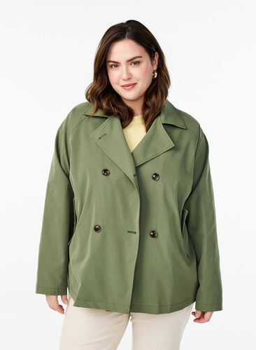 Zizzi Kort trenchcoat med lommer, Grønn, Model image number 0