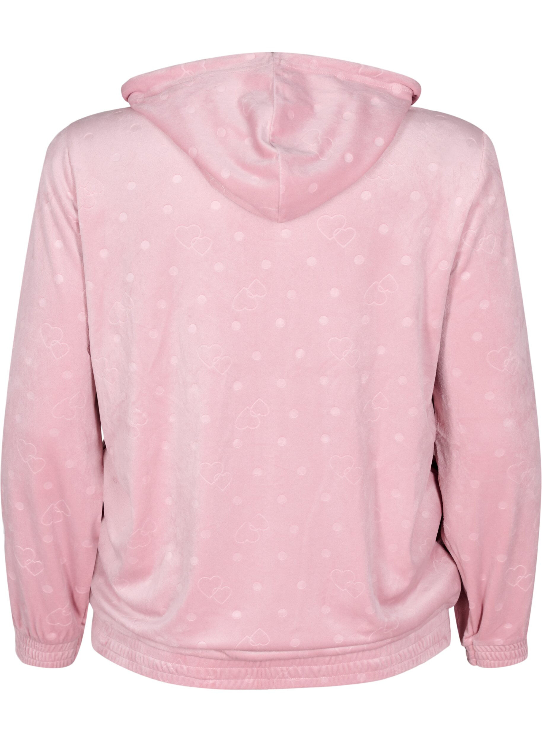 Zizzi Velour cardigan med hette og lommer, Rosa, Packshot image number 1