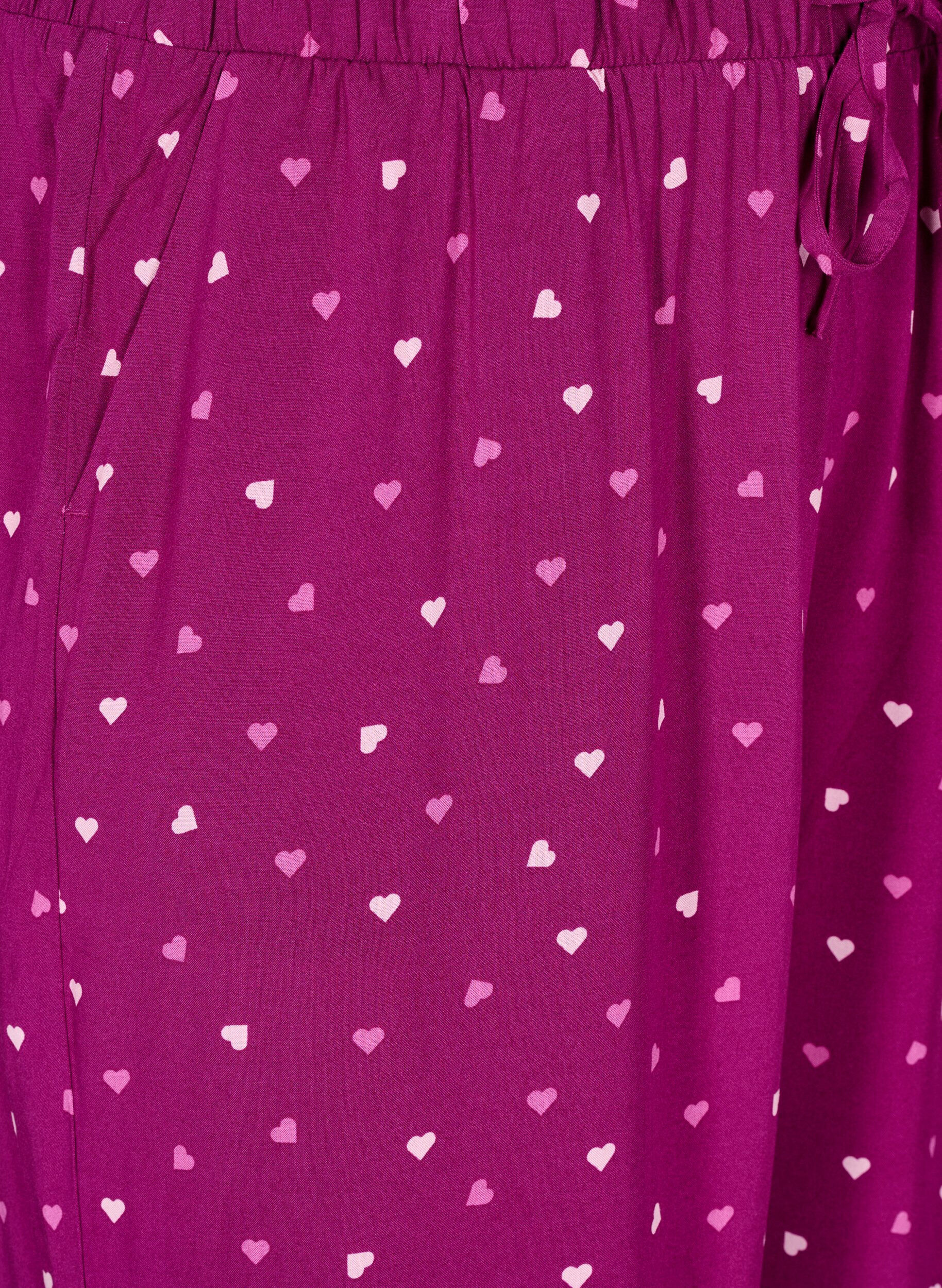 Zizzi Loose fit pysjamasbukser med hjerter, Boysenberry w. Heart, Packshot image number 2
