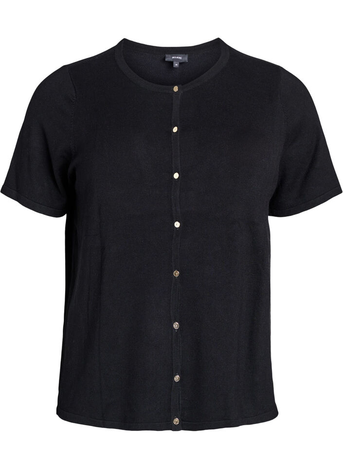 Kortermet strikket cardigan i viskose, Svart, Packshot image number 0
