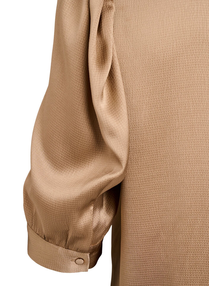 Bluse med satenglook, 1/2-ermer og volangkrage, Brun, Packshot image number 3