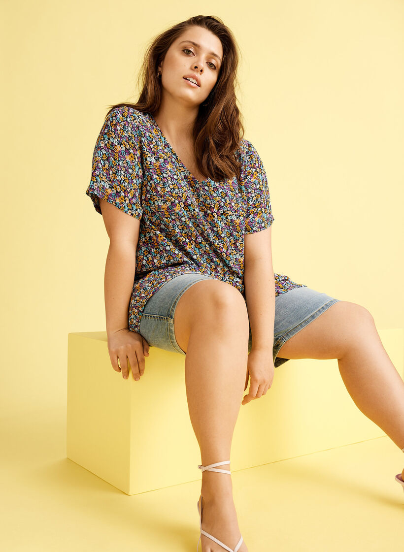 Blomstrete viskosetunika med korte ermer, Ditsy AOP, Image image number 0