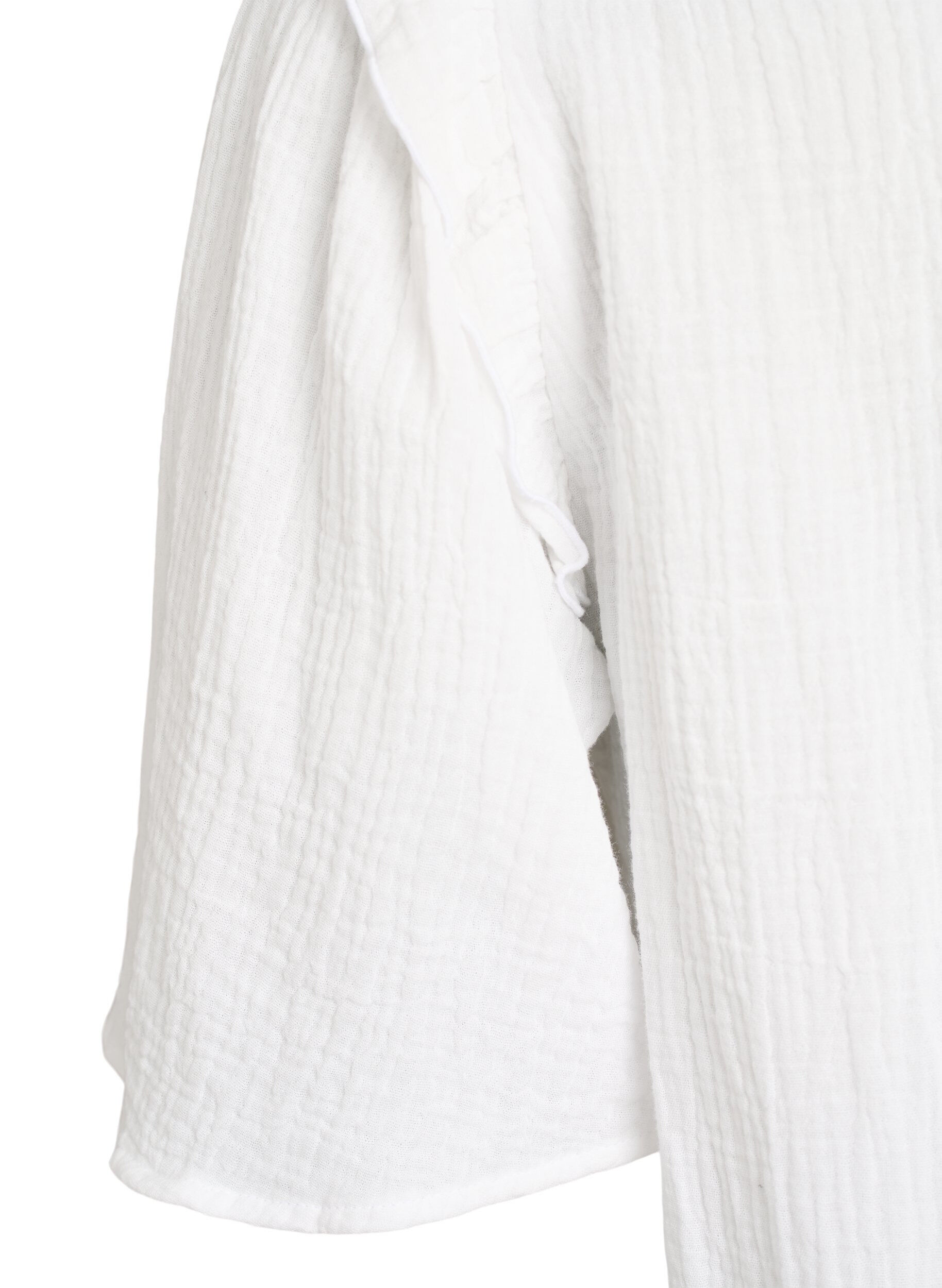 ZizziBluse i bomullsmusselin med broderie anglaise og 1/2 ermer, Hvit, Packshot image number 3