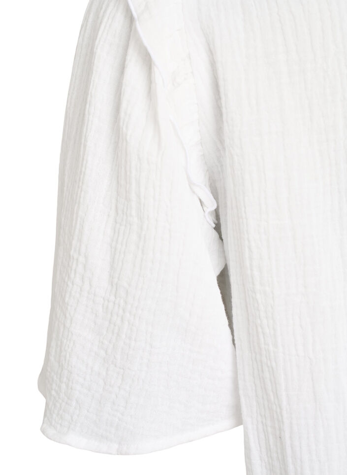 Bluse i bomullsmusselin med broderie anglaise og 1/2 ermer, Hvit, Packshot image number 3