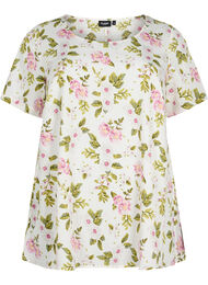 FLASH - Bluse med korte ermer og mønster, Off White Flower