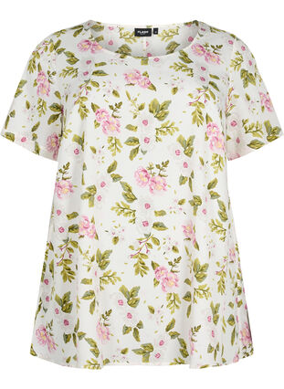 FLASH - Bluse med korte ermer og mønster, Off White Flower, Packshot image number 0